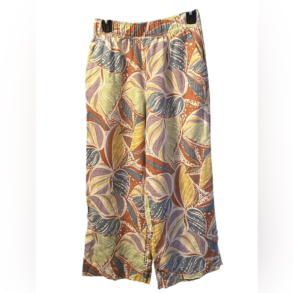 C&C California Leaf Print Wide-Leg Linen Pants NWOT